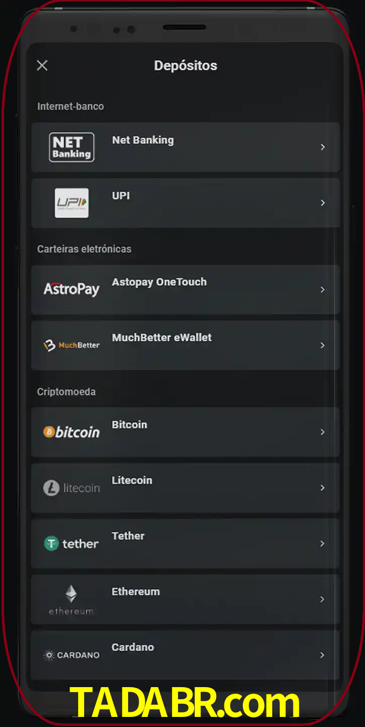 Você pode usar métodos alternativos de depósito.
